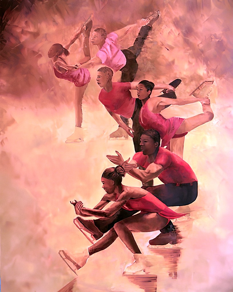 2011 01-Patineurs.jpg - Année 2011 - 92 x 73 cm  Huile au pinceau et au couteau sur toile
