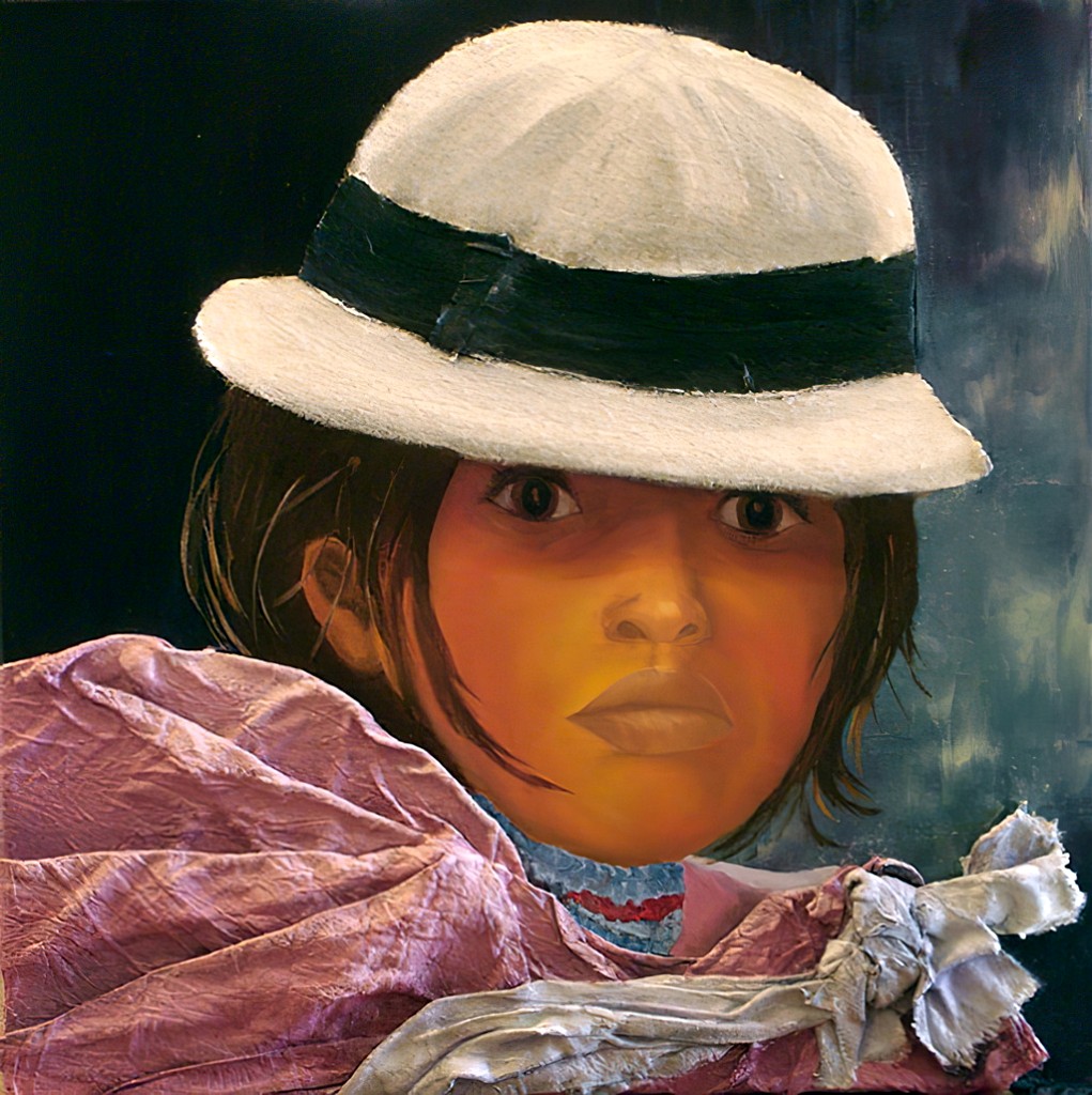 2005 07-Baida.jpg - Année 2005 - 40 x 40 cm  Tissu collé, huile au pinceau et au couteau sur toile