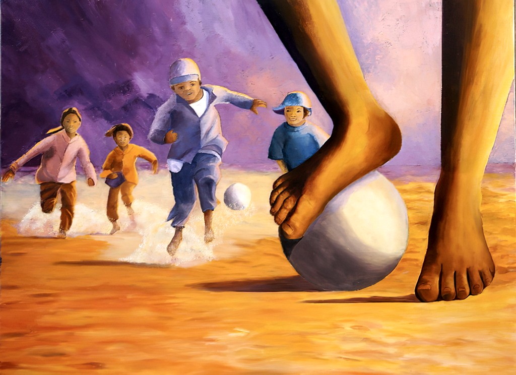 2013 06-Balle au pied.jpg - Année 2013 - 80 x 60 cm  Huile au pinceau et couteau sur toile