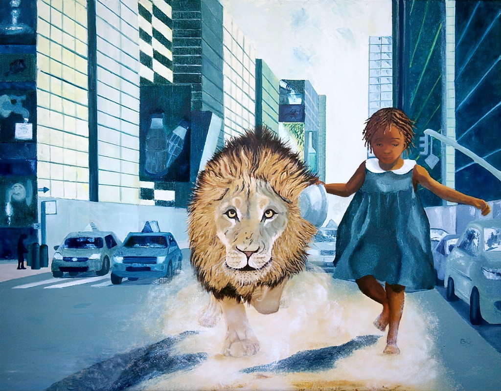 2014 09-Enfant au lion.jpg - Année 2014 - 81 x 65 cm  Huile au pinceau et couteau sur toile